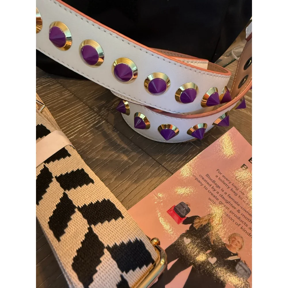 Women's Bloc Bags Black Crossbody Bag with Purple Studded Strap, One Size